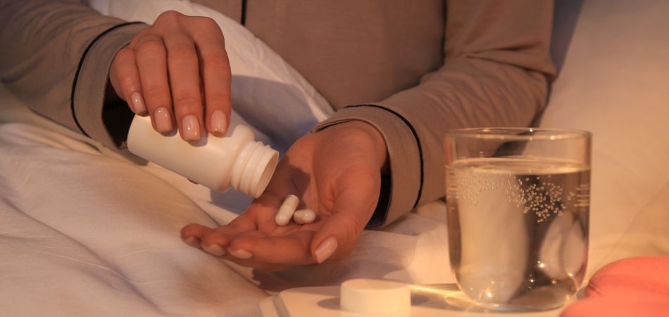 Old woman addicted to sleeping pills