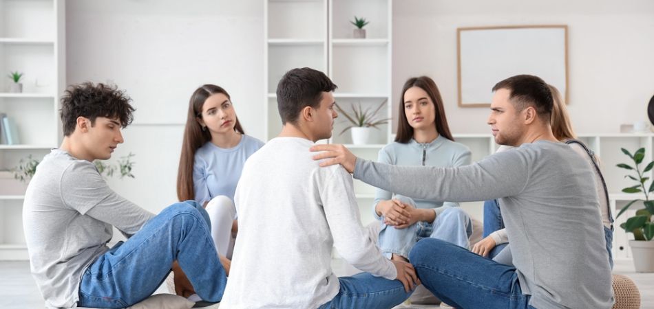 Group therapy session during hallucinogen rehab
